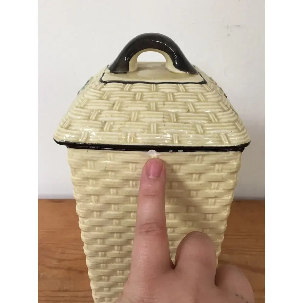 Vtg Hotta Yu Shoten Japanese Basketweave Majolica Blank Kitchen Canister Jar